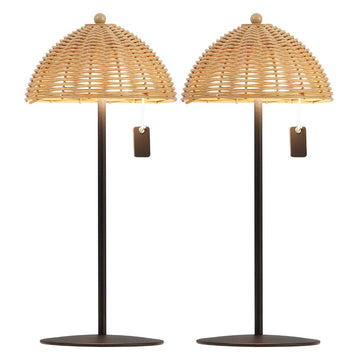 Tilly 12.75" Modern Coastal Indoor/Outdoor Wicker Shade Rechargeable/Cordless Dimmable Integrated LED Table Lamp